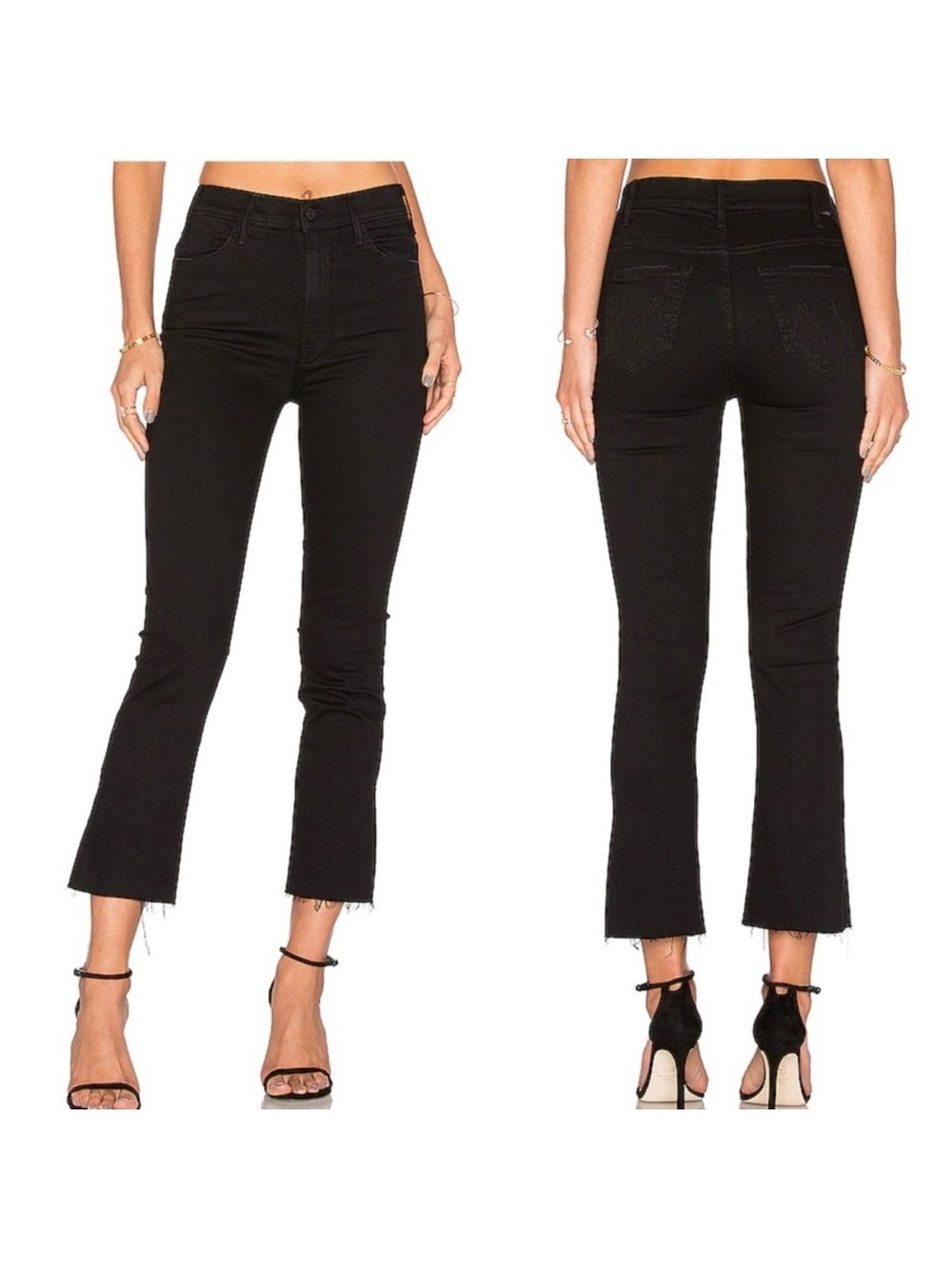MOTHER The Hustler Ankle Fray High Rise Flare Jeans: Not Guilty Black Wash